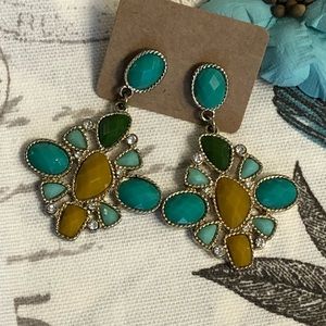 Vintage Mixed Stone Dangle Pierced Earrings